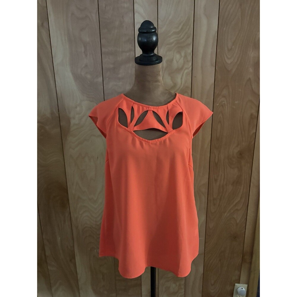 Skies Are Blue Women’s Orange Sleeveless Blouse With Cutout Details Size‎ Small